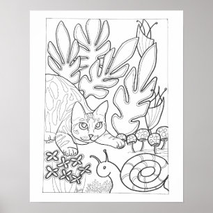 Poster 16"x 20", colorido de gato e caracol