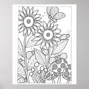 Poster 16"x 20" Damascos e borboleta com flor