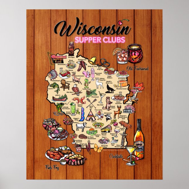 Poster - 16 x 20 - Mapa do clube de jantar em Wisc (Frente)