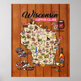 Poster - 16 x 20 - Mapa do clube de jantar em Wisc