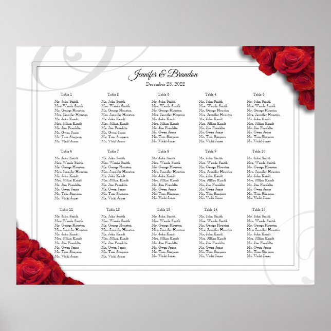 Poster 16 x 20 Red Roses Seating Chart (Frente)