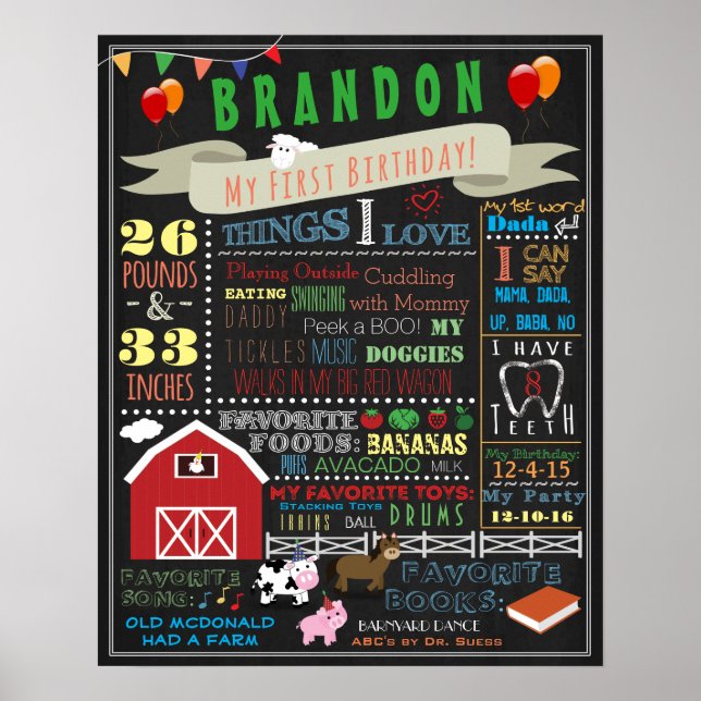Poster 16x20 de aniversário do Barnyard (Frente)