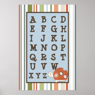 Pôster 16x24 Nursery Art ABC Chart Laguna Beach Turtle Fr