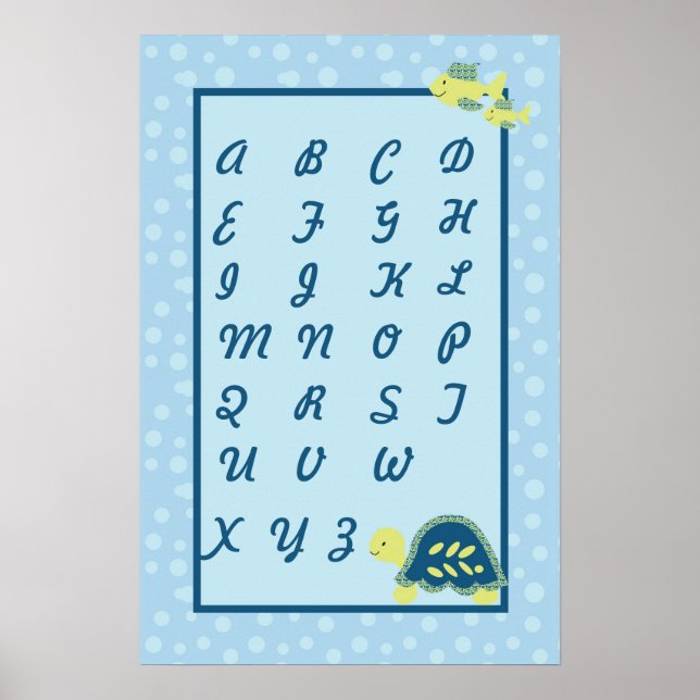 Poster 16x24 Nursery Art ABC Gráfico Tartaruga Mar de Rec (Frente)