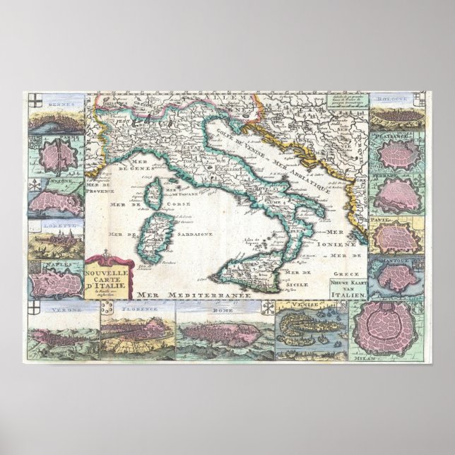 Poster 1706 de la Feuille Mapa da Itália (Frente)