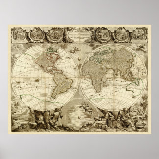 Poster 1708 World Map by Jean Baptiste Nolin
