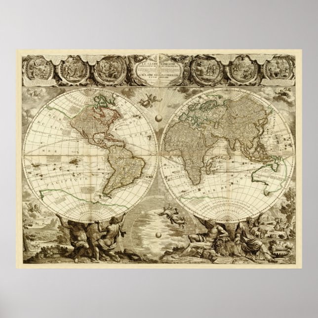 Poster 1708 World Map by Jean Baptiste Nolin (Frente)