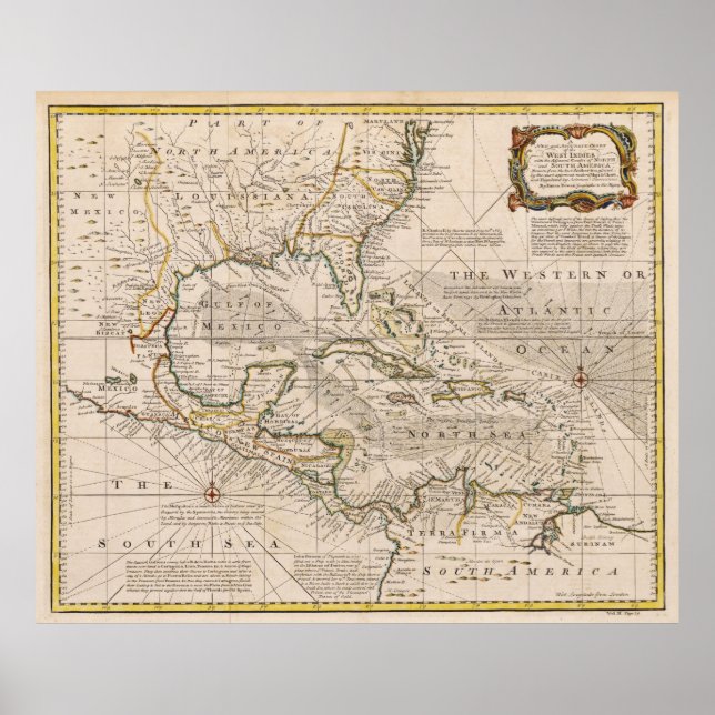 Poster 1720 Map of the West Indies by Emanuel Bowen (Frente)