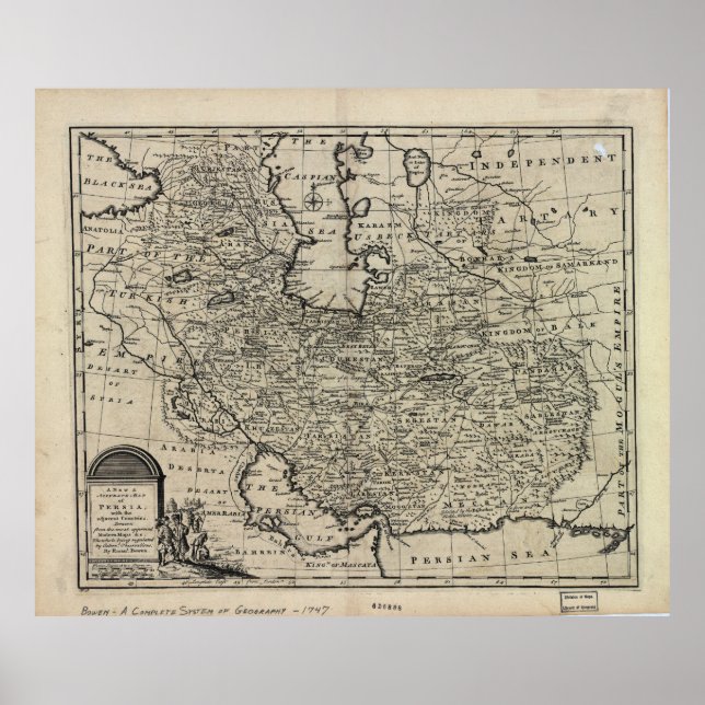 Pôster 1747 New and Accurate Map of Persia Emanuel Bowen (Frente)