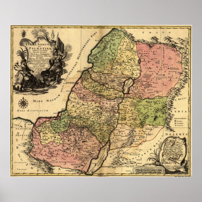 Pôster 1759 Mapa De Israel Antigo Com As 12 Tribos (Frente)