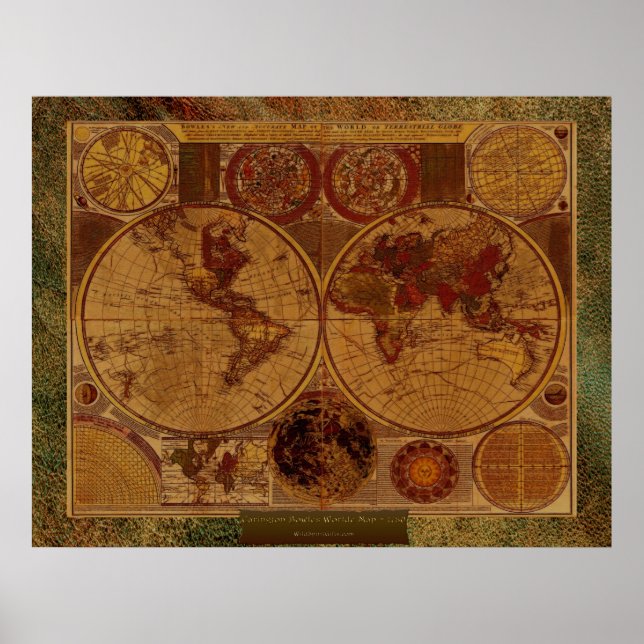 Poster 1780 Carington Bowles Antigo Mapa do Mundo Arte e  (Frente)