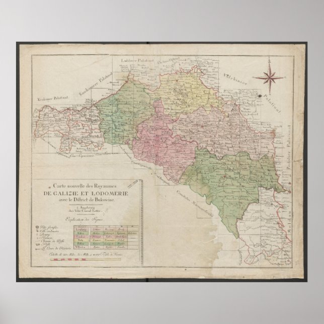 Poster 1780 Map of the Kingdoms of Galicia and Lodomeria  (Frente)