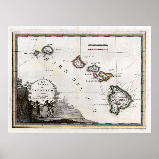 Poster 1798 Map Le Isole di Sandwich (Frente)