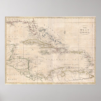 Pôster 1799 Mapa inglês do Caribe LARGE