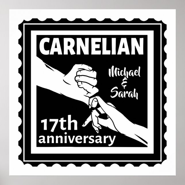 Poster 17.º aniversário de casamento preto e branco (Frente)