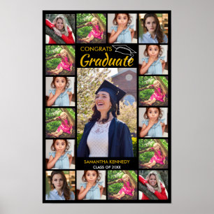 Poster 17 Colagem de Fotos Congrats Graduado Preto e Dour