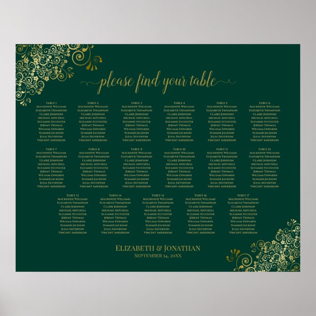 Poster 17 Gráfico de Casamento Dourado Emerald Green da M (Frente)