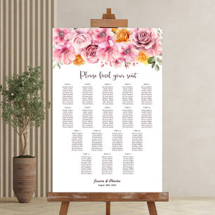 Poster 17 Mesa Carta de Assentos de Casamento Floral Rosa