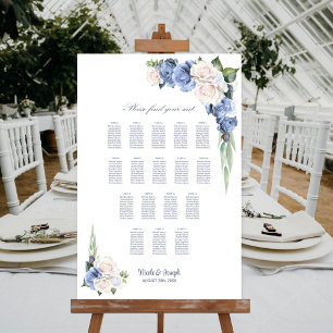 Poster 17 Mesa Carta de Assentos Floral Rosa Azul e Branc
