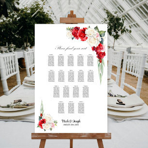 Poster 17 Mesa Carta de Assentos Floral Rosa Vermelha Bra
