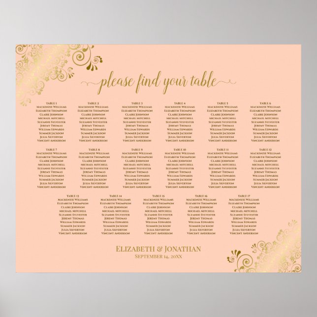 Poster 17 Mesa Coral Peach & Dourado Casamento (Frente)