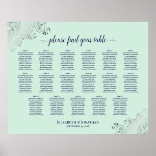 Poster 17 Mesa Mint Green & Marinho Wedding Seating Chart