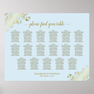 Poster 17 Mesa Pó Gráfico de Casamento Azul e Dourado