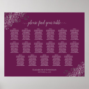 Poster 17 Mesa Prata no Gráfico de Assentos de Casamento 