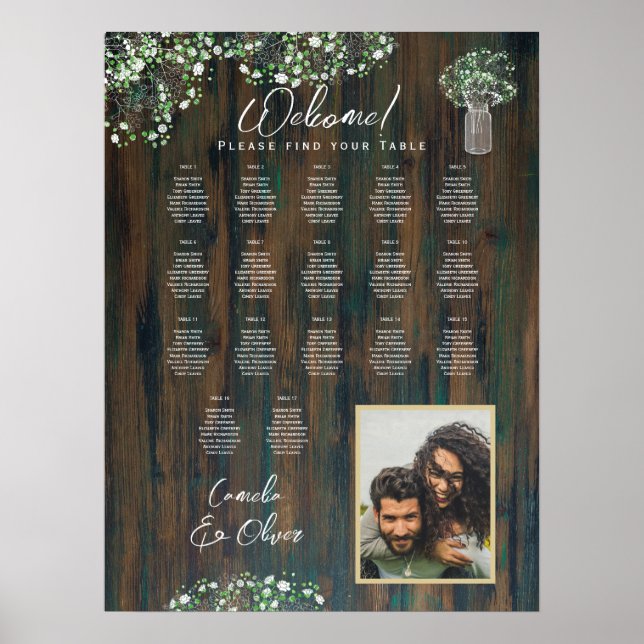 Poster 17 Table Rustic Wood Gypsophila PHOTO SEATING Foam (Frente)