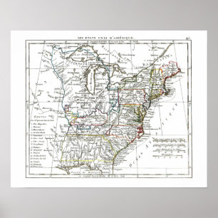Pôster 1806 mapa - d'Amrique de Les Etats Unis