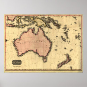 Poster 1818 mapa de Australasia - Austrália, Nova