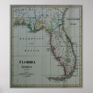 Poster 1823 do mapa de Florida