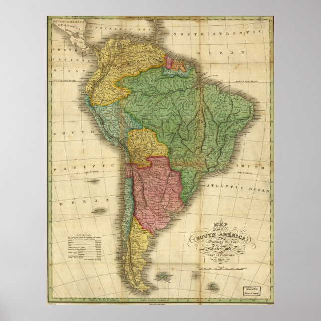 Pôster 1826 Map of South America (Frente)