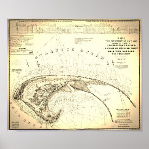 Poster 1833 Topographical Map of Cape Cod Provincetown