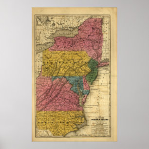 Poster 1839 Mapa dos Estados Unidos do Médio Oriente (naq