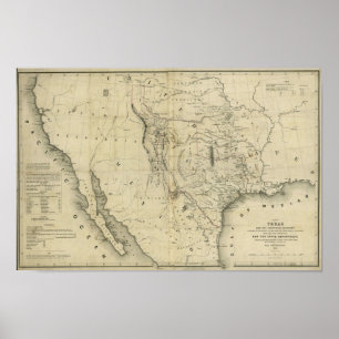 Pôster 1844 Map of Texas and the Countries Adjacent