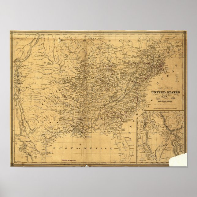 Poster 1847 Antecipado Mapa Ferroviário dos Estados Unido (Frente)