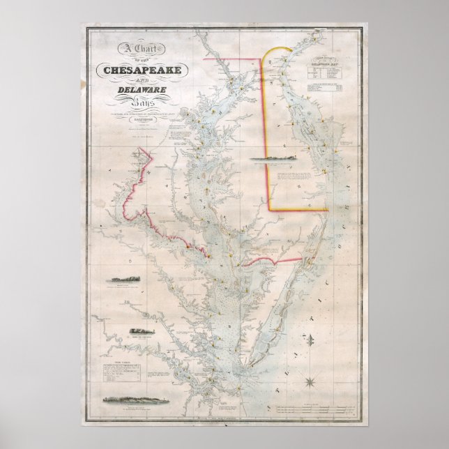 Poster 1852 Gráfico de Baías Chesapeake e Delaware (Frente)
