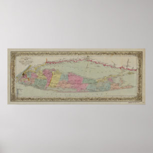 Pôster 1857 mapa de Long Island, New York