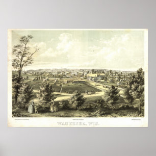 Pôster 1857 Waukesha, mapa panorâmico da opinião de olh