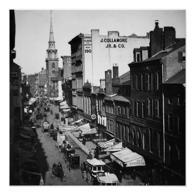 Pôster 1859: Tráfego e compras na Rua Washington (Frente)
