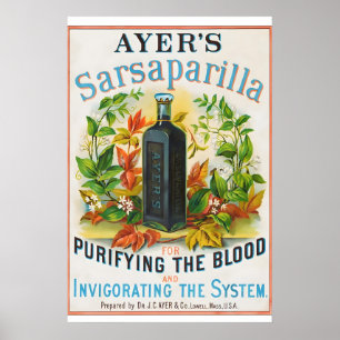 Poster 1860s Ayers Sarsaparilla - Antigo Remédio Patentár