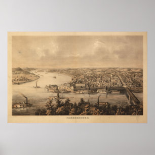 Poster 1861 Parkersburg, mapa panorâmico da opinião de