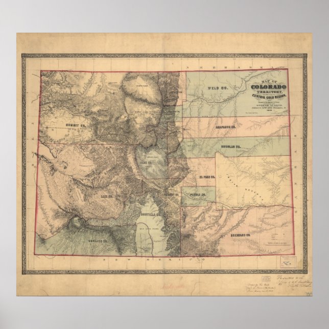 Pôster 1862 Map of Colorado Territory (Frente)