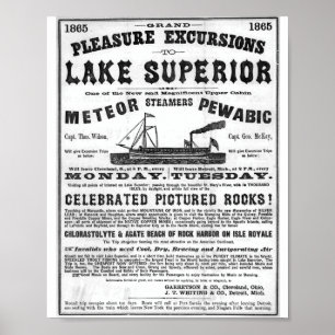 Poster 1865 excursões grandes do prazer ao Lago Superior