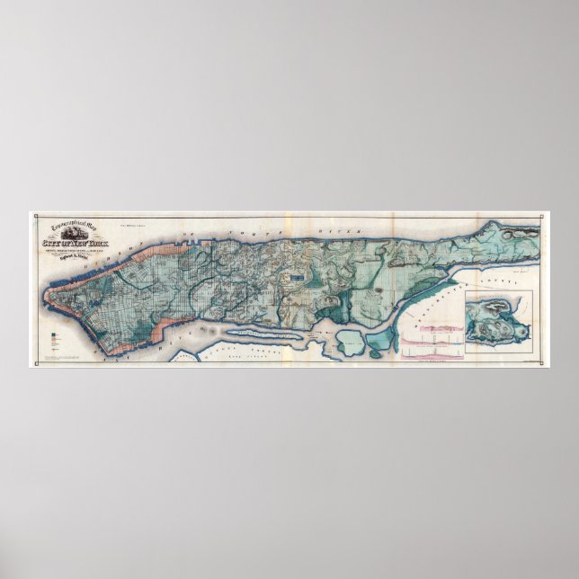 Poster 1865.Mapa Topográfico da Cidade de Nova York (Frente)