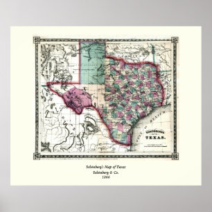 Pôster 1866 Mapa Antiquário do Texas por Schönberg & Co