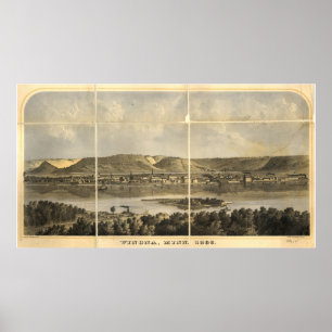 Pôster 1866 Winona, mapa panorâmico da opinião de olho 