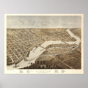 Pôster 1867 Appleton, mapa panorâmico da opinião de olh