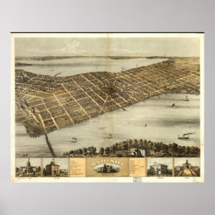 Pôster 1867 Madison, mapa panorâmico da opinião de olho